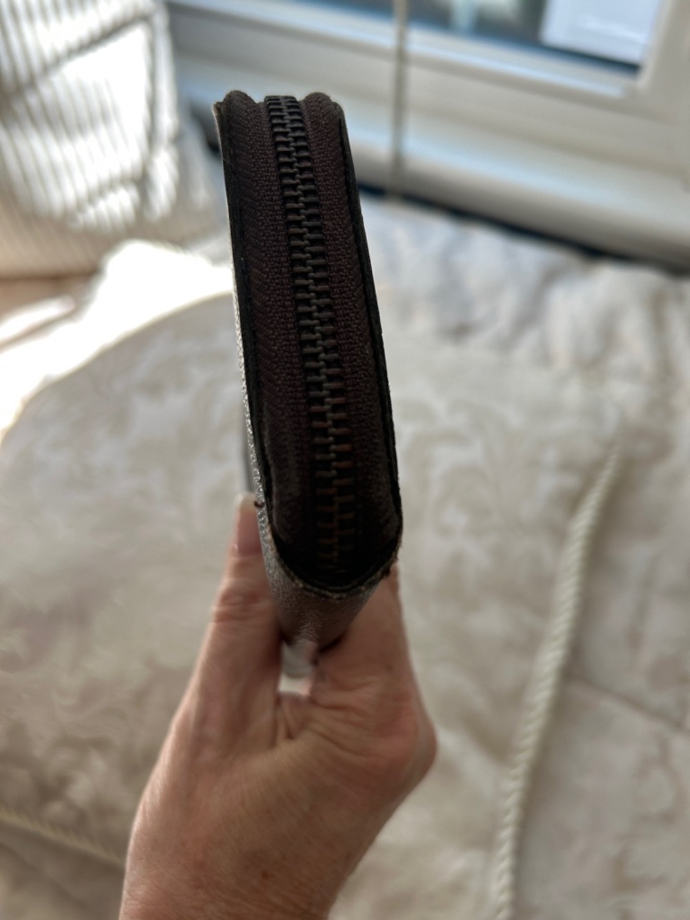 7023. Authentic LV  Monogram Zip-Around Wallet in Dark Brown with Gold Hardware - Picture 6 of 9